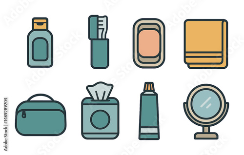 Personal care flat icons set – hygiene, grooming, toiletries symbols