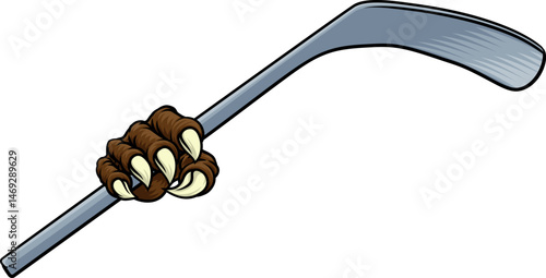 An ice hockey claw sports illustration of an eagle or animal monster hand holding a hockey stick