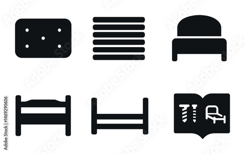 Furniture assembly solid icons set – filled, building and construction symbols