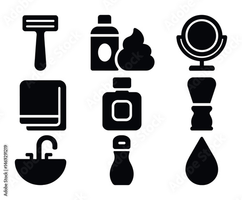 Bathroom essentials icons for grooming and hygiene design