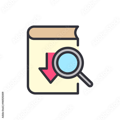 Visualizing Data Download Exploration with Magnifying Lens on Book Icon