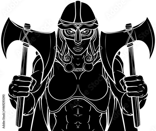A female Viking, Trojan Spartan or Celtic warrior woman gladiator knight sports team mascot