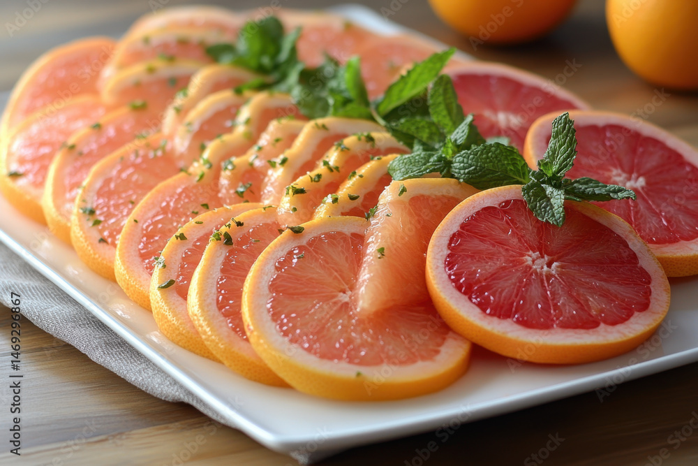 Plate of sliced grapes and oranges. Plate of sliced grapes and oranges.