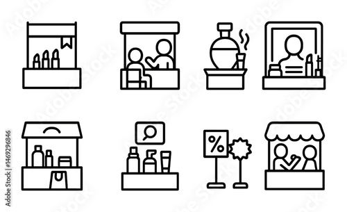 Cosmetic and beauty outline icons set – line, skincare, makeup symbols