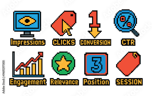 Digital marketing icons for analytics and performance metrics