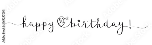 HAPPY 50th BIRTHDAY! black brush calligraphy banner on transparent background