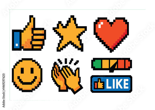 Social media pixel art icons set – colorful, digital, web graphics