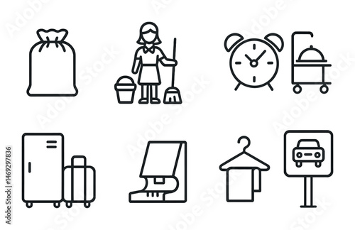 Housekeeping and cleaning line icons set – outline, hygiene, domestic chores symbols