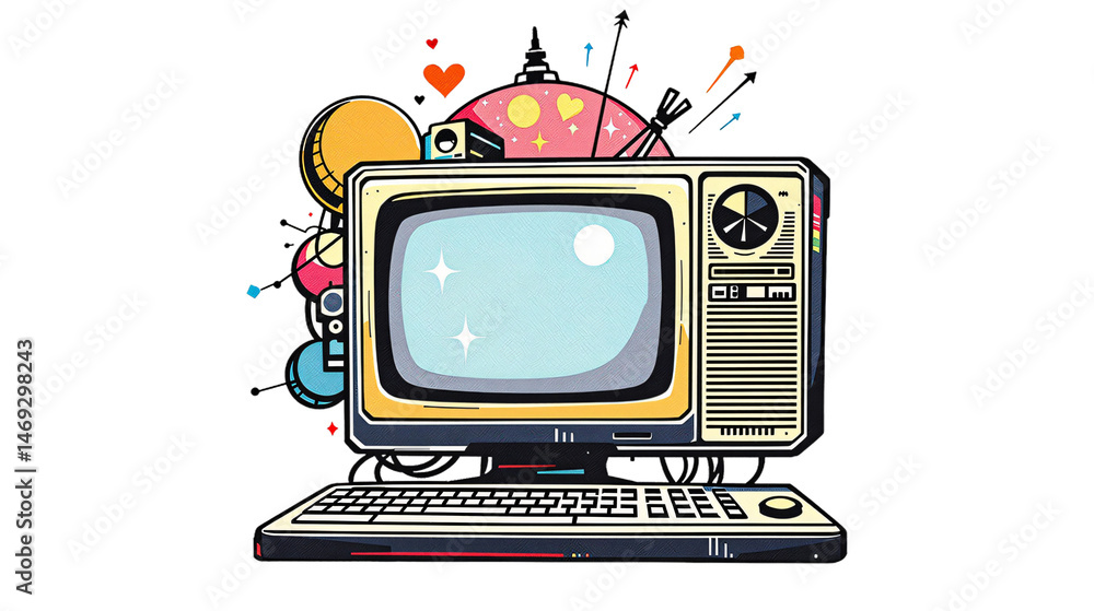 Naklejka premium Vintage Computer and Retro Aesthetic Design For Digital World on transparent background