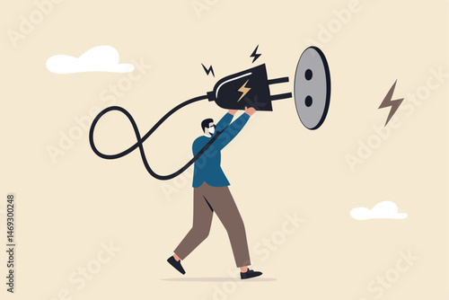 Recharge yourself, refresh or recover after tried, exhausted or burn out, charge full energy or supply motivation concept, exhausted overworked businessman plug electric to recharge energy.