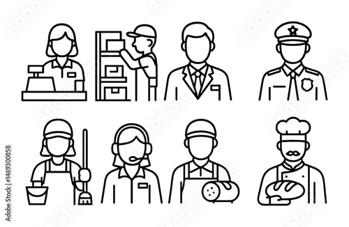 Occupation and job outline icons set – linear, professional, career symbols