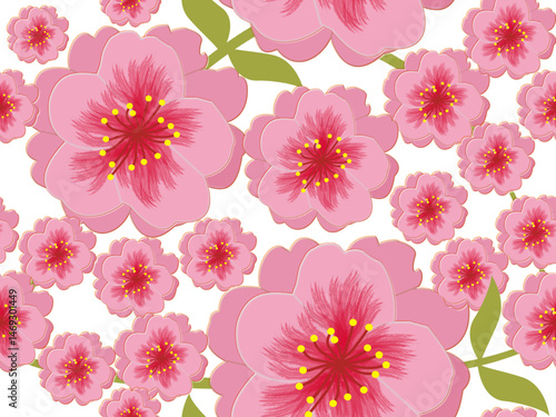 A seamless floral pattern with a pink flower set brings summer garden beauty in a vector illustration for wallpaper design
