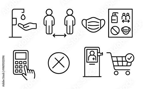 Health and safety line icons set – linear, outline, hygiene and protection graphics