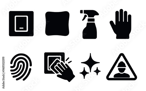 Cleaning and maintenance solid icons set – hygiene, sanitary, housekeeping symbols