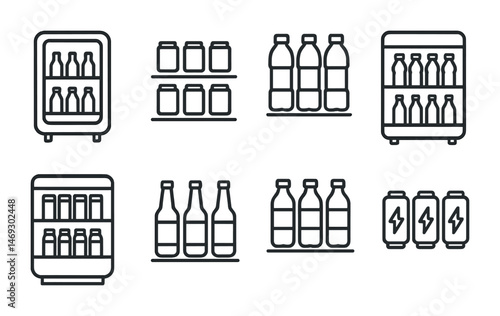 Beverage and drinks outline icons set – linear, line, refreshment and drink symbols