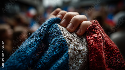 Hand Clutching French Flag in Unity During Bastille Day Celebration
