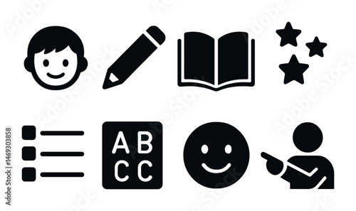 Education and learning solid icons set – filled, study, academic symbols