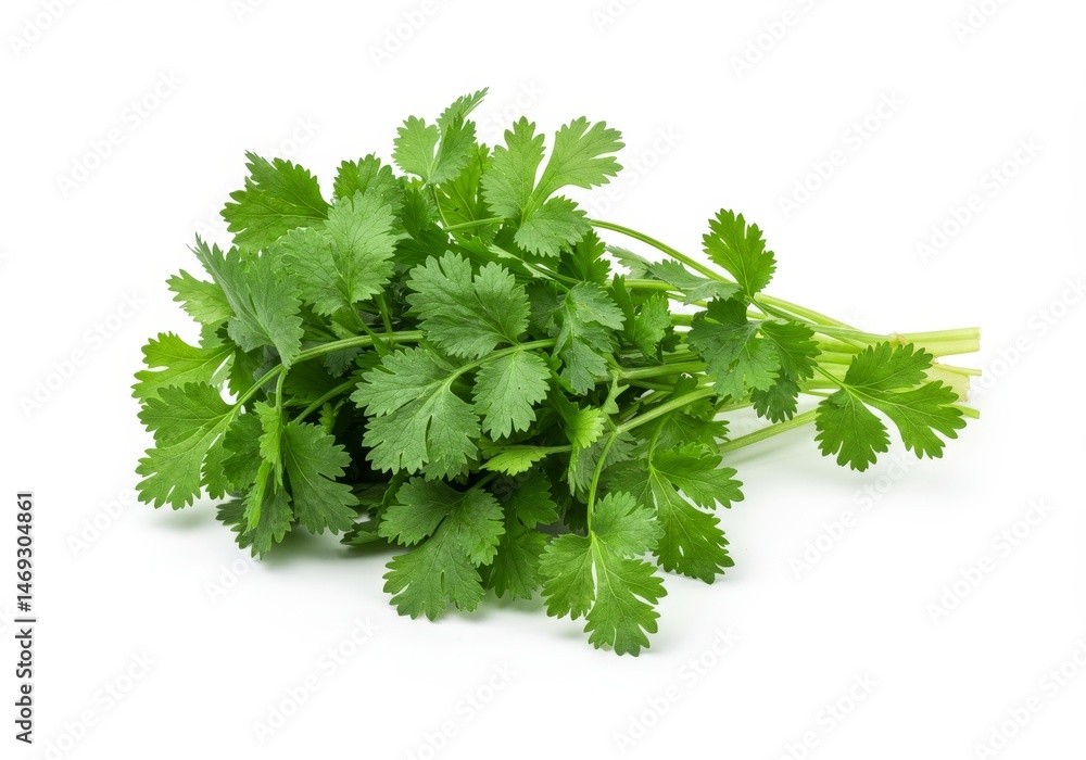 Aromatic bunch of fresh cilantro herbs, isolated on bright white surface Aromatic bunch of fresh cilantro herbs, isolated on bright white surface
