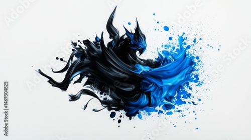 Dark Blue and Black Ink Monster Abstract - Dynamic abstract artwork symbolizing power, chaos, transformation, mystery, and fluidity. Black and blue ink swirls create a powerful visual