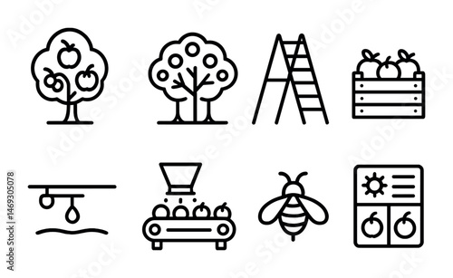 Agriculture and farming line icons set – outline, farming, agriculture tools