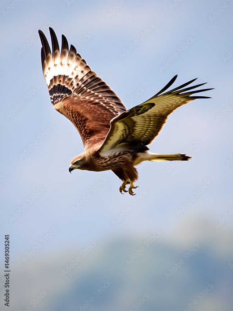 Fototapeta premium Rough-legged buzzard. Bird in flight, flying bird of prey. Buteo lagopus