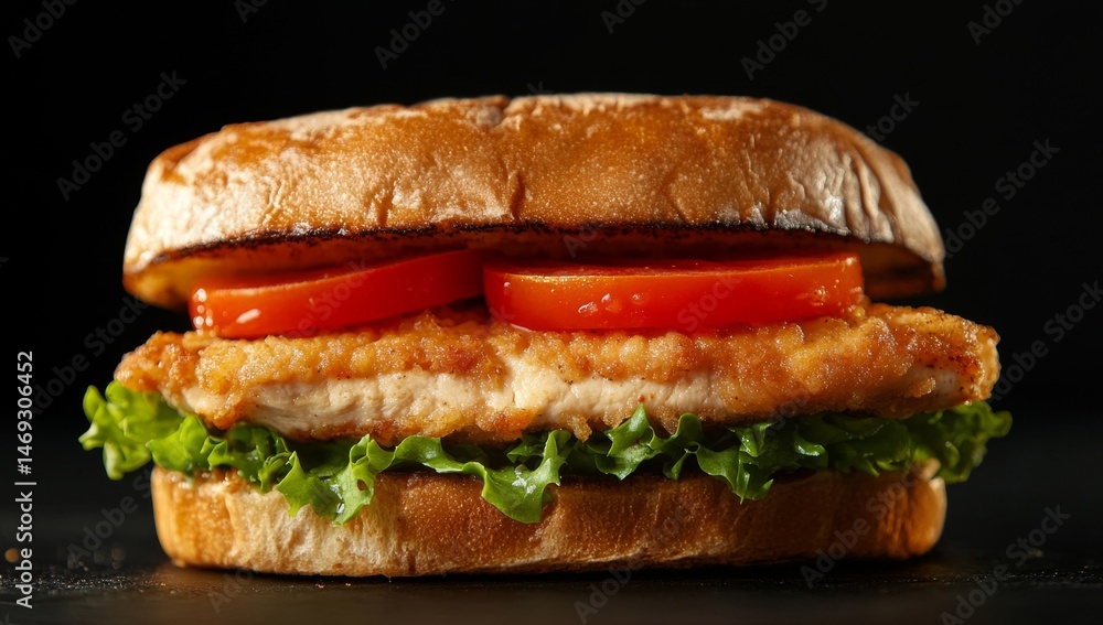 Crispy fried chicken sandwich with fresh toppings Crispy fried chicken sandwich with fresh toppings