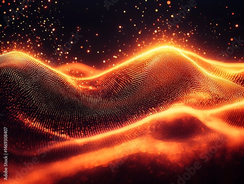 Abstract digital design of fiery, undulating forms.