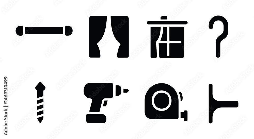 Fototapeta premium Home improvement solid icons set – flat, tools, construction and renovation symbols