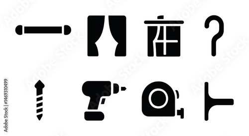 Home improvement solid icons set – flat, tools, construction and renovation symbols