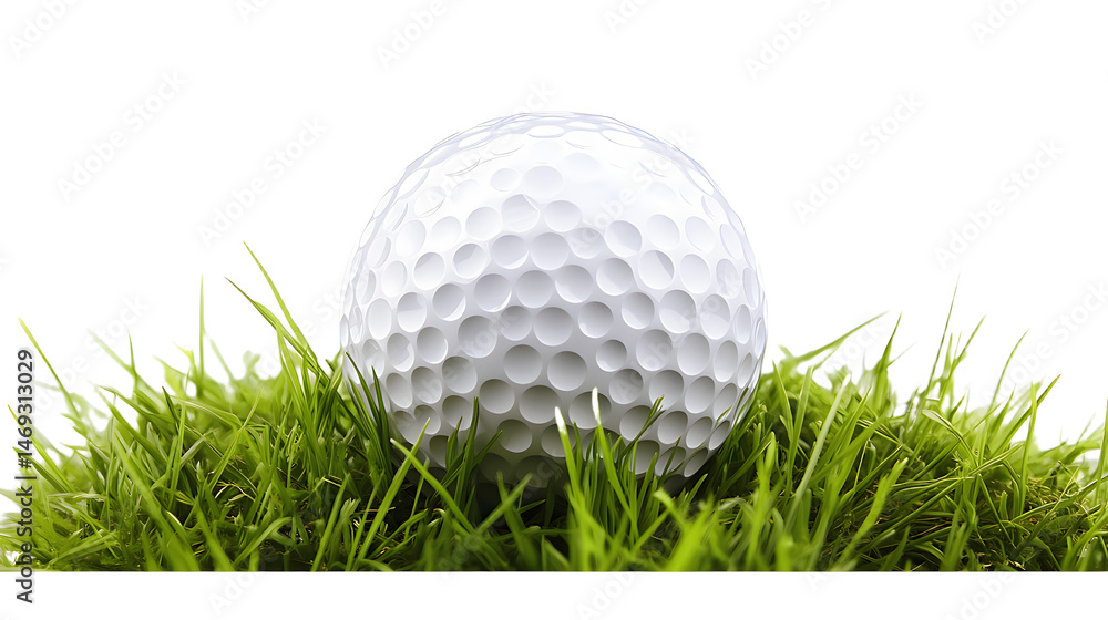 A Close-Up View of a White Golf Ball Resting on Lush Green Grass with Shine and Texture Under Natural Light A Close-Up View of a White Golf Ball Resting on Lush Green Grass with Shine and Texture Under Natural Light