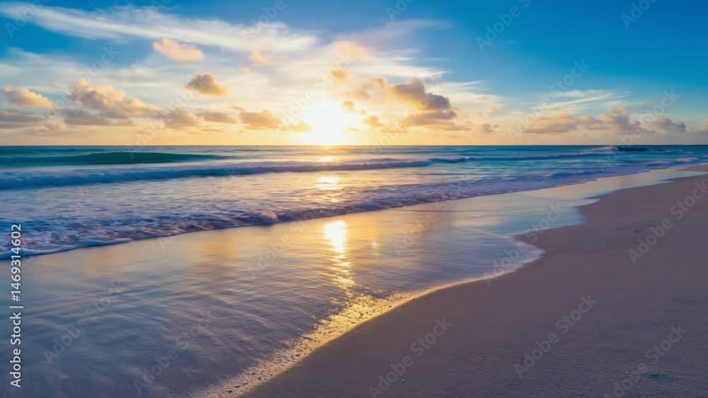 Sunrise over tranquil beach scene. Sunrise over tranquil beach scene.