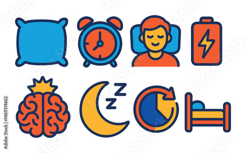 Sleep and relaxation icons set – outline, bedtime, rest symbols for wellness