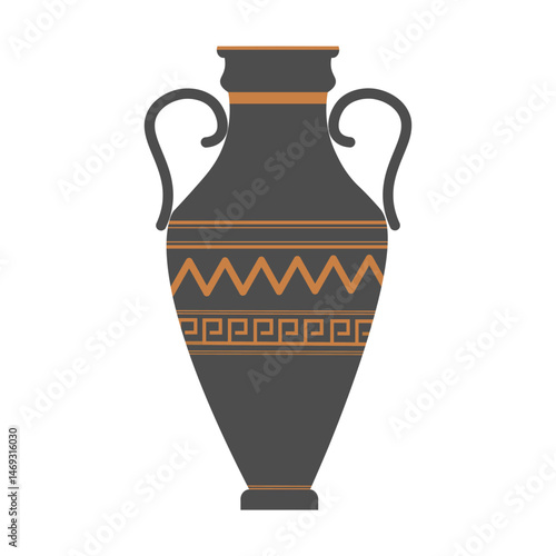 Greek vase vector illustration on isolated background. Hand drawn black antique amphora with geometric ornament, ancient vessel. 
Greece, history, artifact. Design element for print, card, paper