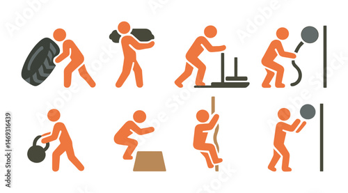 Fitness and exercise silhouette icons set – solid, workout, training symbols
