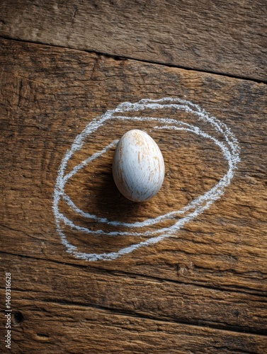 Obraz na płótnie Soft Chalk Outline of an Egg on a Rustic Wooden Farm Table, Highlighting Simplicity and Natures Beauty Generative AI w salonie
