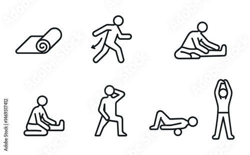 Exercise and fitness line icons set – outline, workout, health activity symbols
