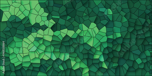 Abstract green mosaic background resembling stained glass a visually appealing design perfect for diverse applications such as backgrounds or graphic design elements.
