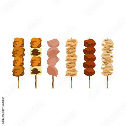 やきとり（やきとん）。フラットなベクターイラスト。
Japanese pork BBQ. Flat vector illustration.