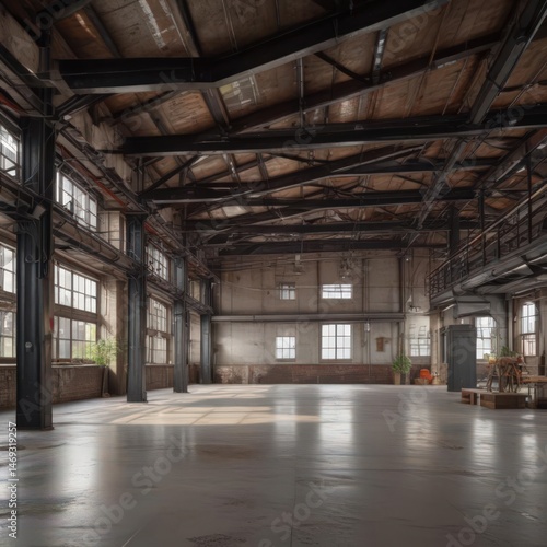 Wallpaper Mural Industrial loft interior, high ceiling with exposed ductwork and metal beams , ducts, pipes, beams Torontodigital.ca