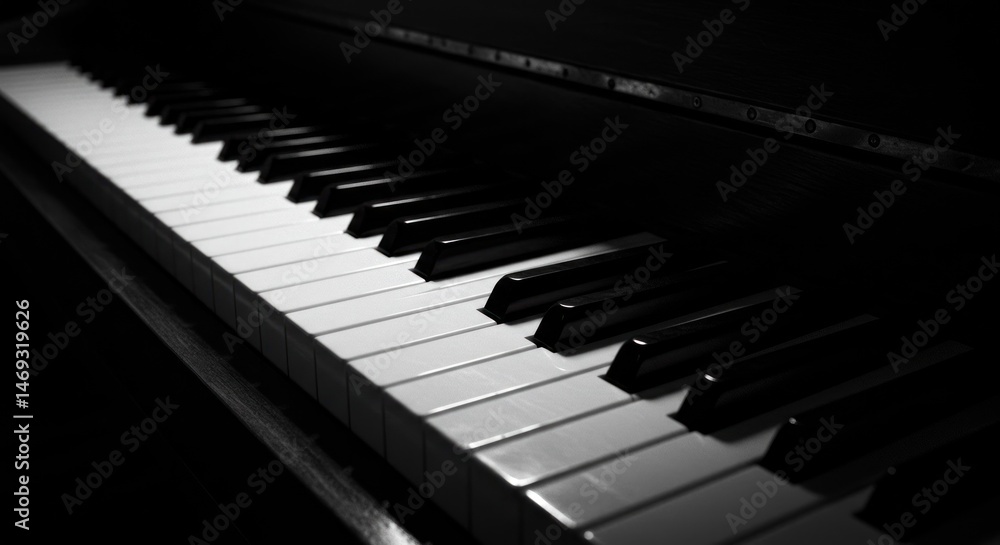 Naklejka premium Closeup piano keyboard grayscale