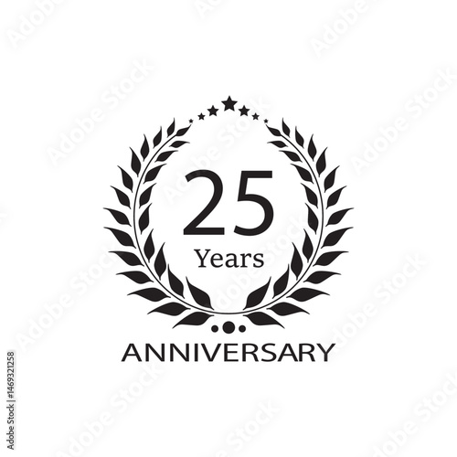 25th years anniversary celebration emblem. 25th years anniversary logo isolated with laurel wreath awards on white background. vector illustration template design
