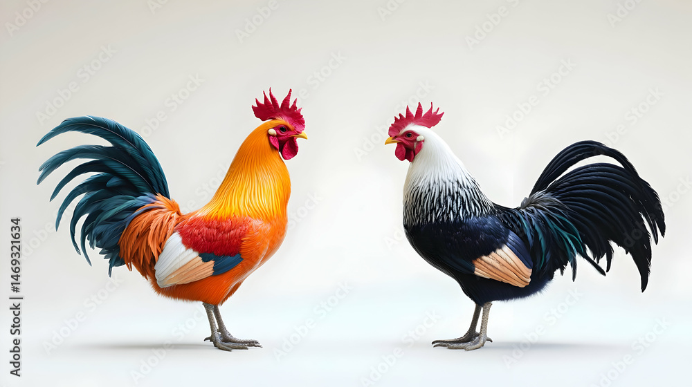 Fototapeta premium Two Colorful Rooster Pixel Art Illustration