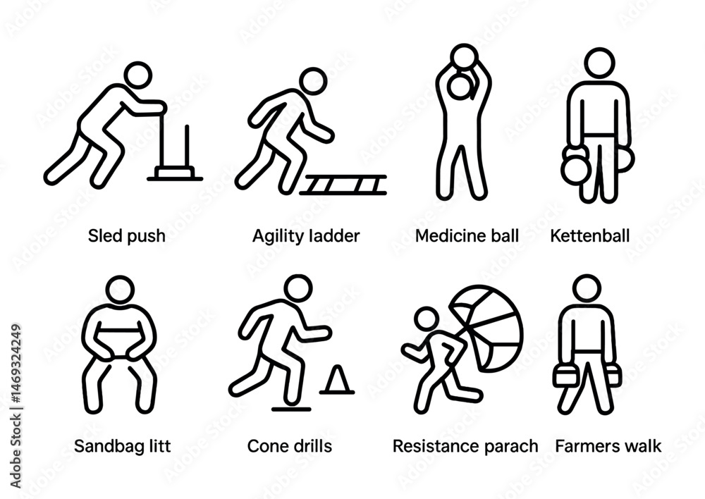 Fototapeta premium Fitness and gym line icons set – workout, exercise, training symbols