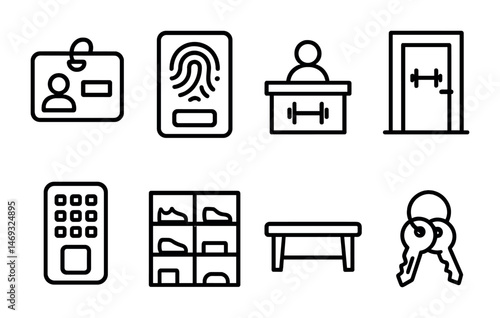 Security and access control line icons set – linear, outline, id and key symbols