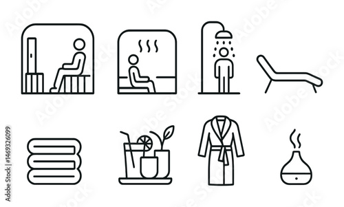 Spa and sauna line icons set – outline, wellness, relaxation symbols