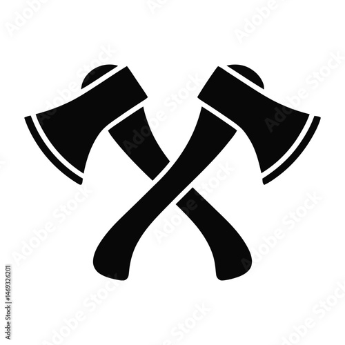 Crossed axes black silhouette symbol representing lumberjack and woodcutting concepts