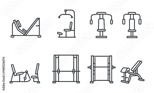 Fitness equipment line icons set – gym, workout, exercise symbols
