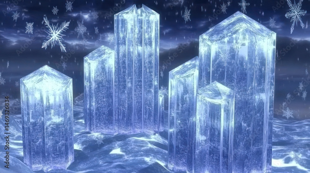 Obraz premium Crystalline structures amid winter snowfall