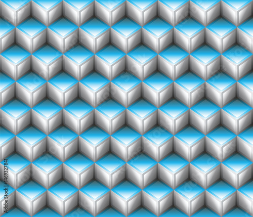 Grey neon blue geometrical cubes seamless pattern