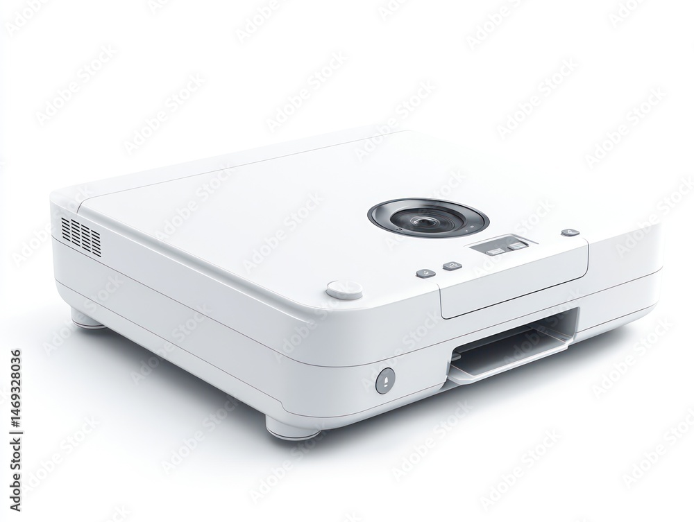 Obraz premium Modern, white, compact, multi-function printer. Features smooth curves, integrated design, and likely print, copy, and scan functionalities